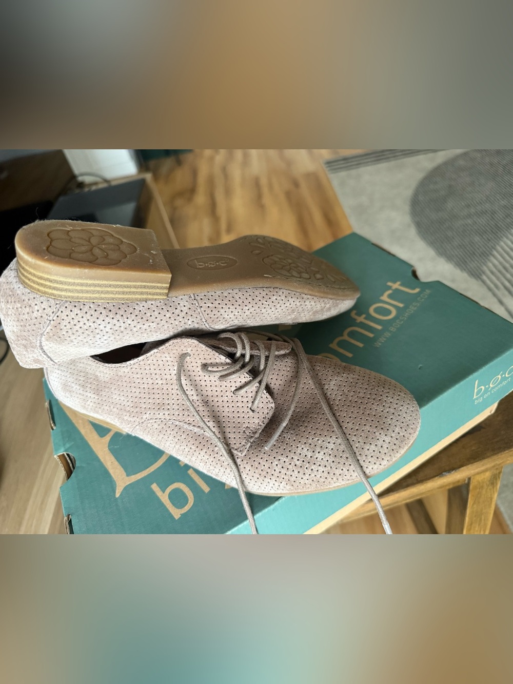 b.o.c. Perforated Lace-Up Suede Oxfords - Taupe